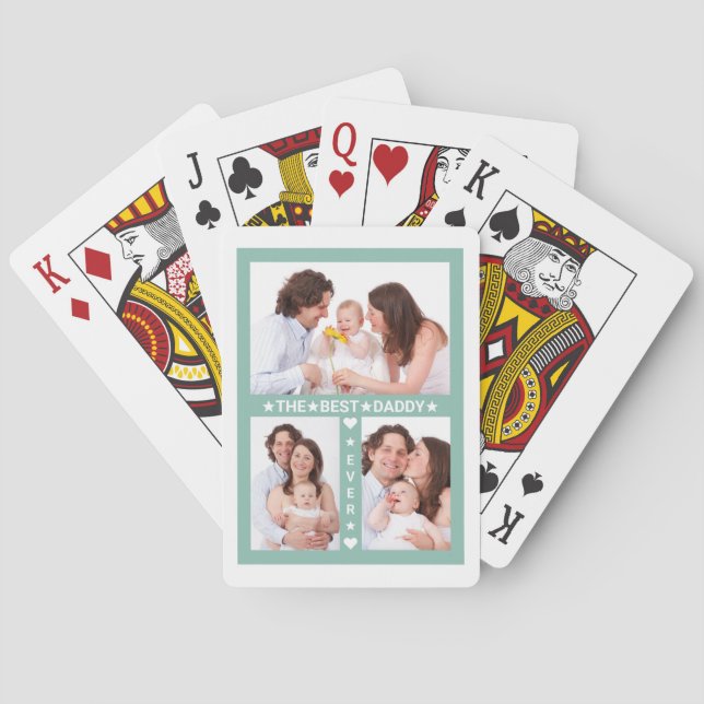 Father's Day Best Dad Ever Family Photo Collage Playing Cards (Back)