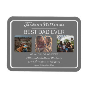 Fathers Day Best Dad Ever Grey Three Photo Magnet