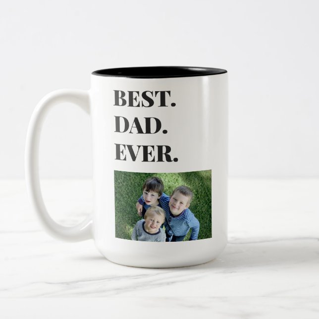 Fathers Day Best Dad Ever Kids Photo Two-Tone Coffee Mug (Left)