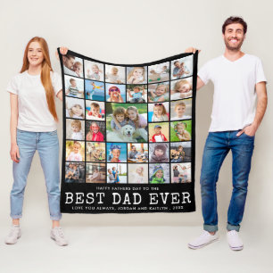 Fathers Day BEST DAD EVER Photo Collage Your Text Fleece Blanket
