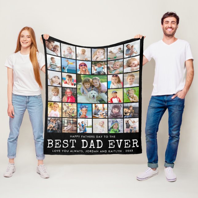 Fathers Day BEST DAD EVER Photo Collage Your Text Fleece Blanket (In Situ)