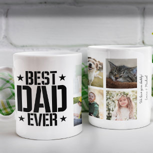 Father's Day Best Dad Ever Six Photo & Text, Black Coffee Mug