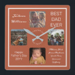 Fathers Day Best Dad Ever Terra Cotta Four Photo Square Wall Clock<br><div class="desc">Show Dad you treasure him for Father's Day with this Four Photo terra cotta and white design featuring your Dad's name, the text "Best Dad Ever", and room for a unique message below with typed signatures in script text and the occasion and year. Design by Holiday Hearts Designs (rights reserved)...</div>