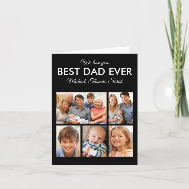 Fathers Day Best Dad Ever Trendy Photo Collage Card (Front)