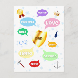 Fathers Day Best Dad Word Clouds King Crown Love Postcard