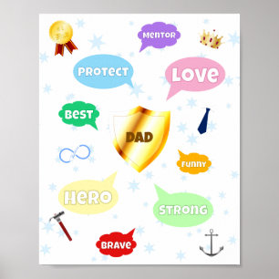 Fathers Day Best Dad Word Clouds King Crown Love Poster