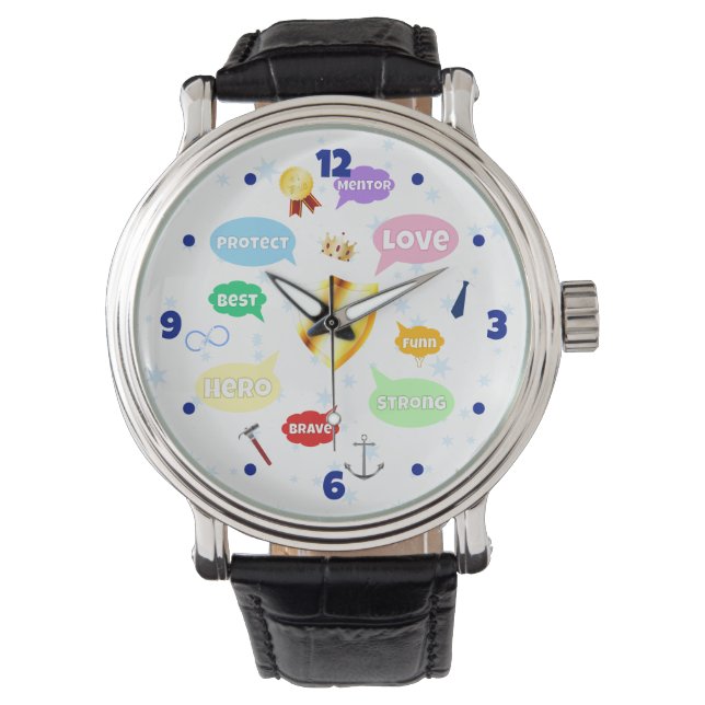 Fathers Day Best Dad Word Clouds King Crown Love Watch (Front)
