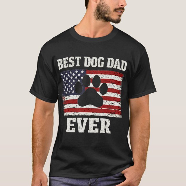 Fathers Day Best Dog Dad American Flag T-Shirt (Front)