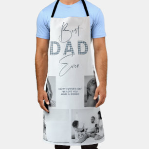 Father's Day Best Father Ever 4 Photo Dusty Blue Apron