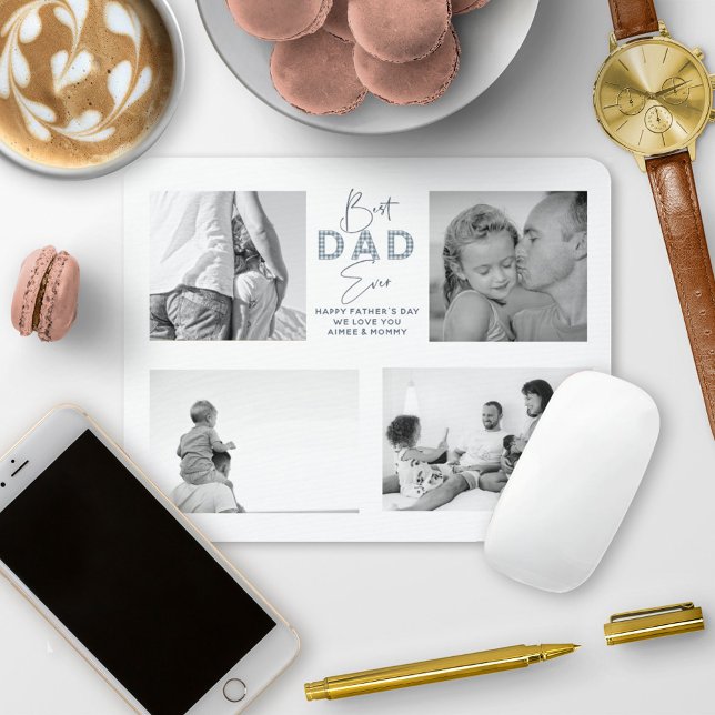 Father's Day Best Father Ever 4 Photo Dusty Blue Mouse Pad (Creator Uploaded)