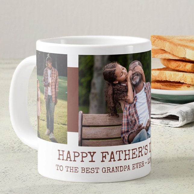 Fathers Day Best Grandpa Ever 3 Photo Rust Brown Large Coffee Mug (Creator Uploaded)