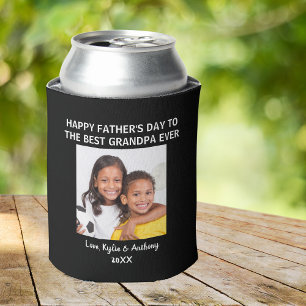 Father's Day Best Grandpa Ever Custom Black Photo Can Cooler