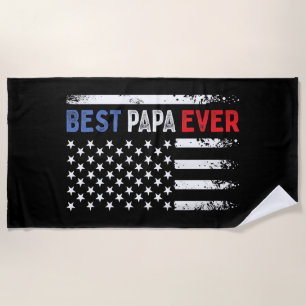 Father's Day Best Papa Ever with US American Flag Beach Towel