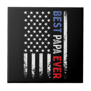 Father's Day Best Papa Ever with US American Flag Ceramic Tile