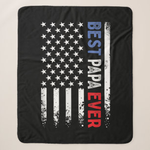 Father's Day Best Papa Ever with US American Flag Sherpa Blanket