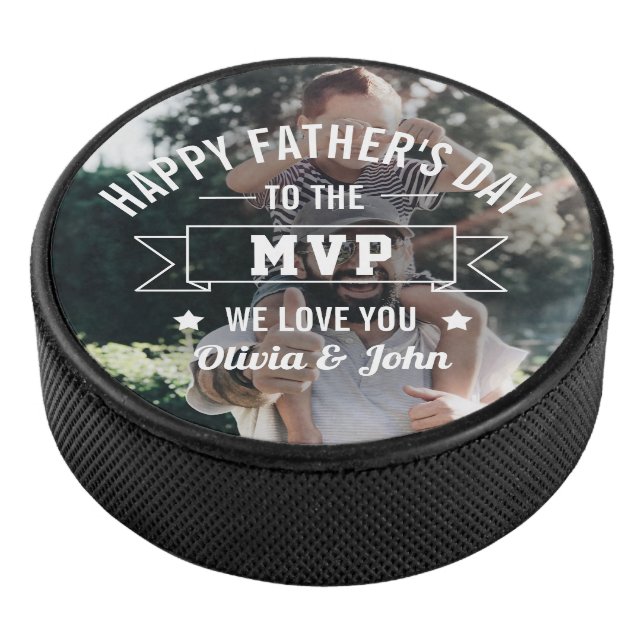 Father's Day Birthday Photo MVP Dad Hockey Puck (3/4)