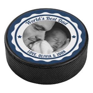 Father's Day Birthday Photo World's Best Dad Hockey Puck