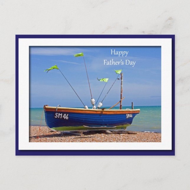 Father's Day Blue Boat Postcard (Front)