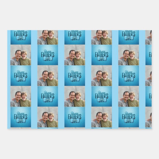 Father's Day Blue Photo Wrapping Paper Sheet (Front)