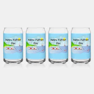Fathers Day Boat in the Ocean Can Glass