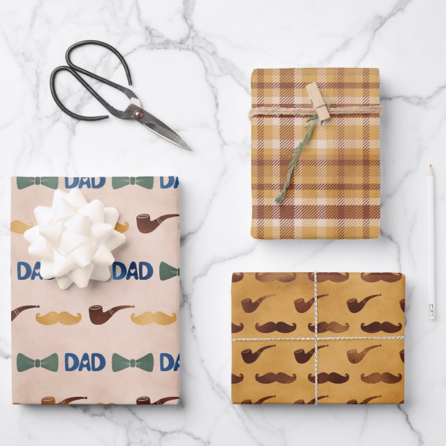 Father's Day Bow Tie Plaid Wrapping Paper Sheets (Front)