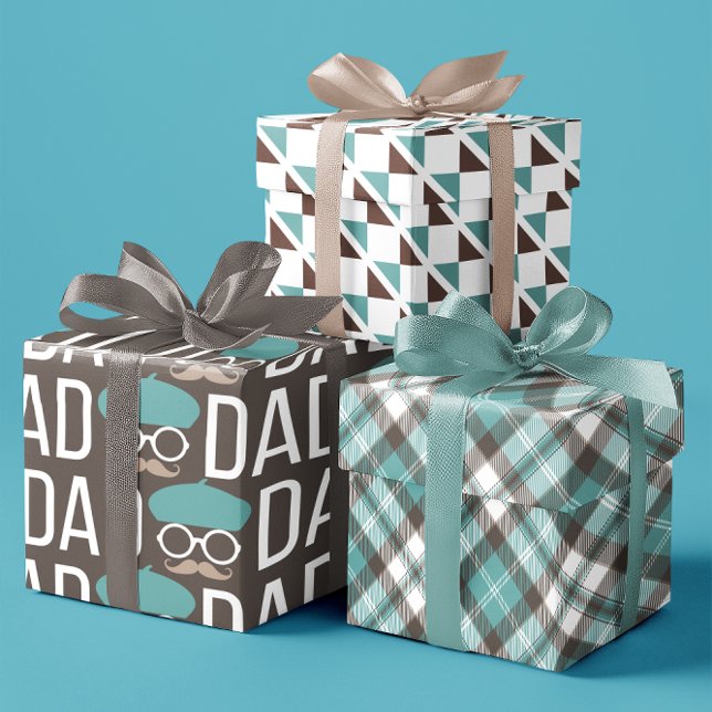 Father's Day Brown & Teal dad face set of 3 Wrapping Paper Sheet (Father's Day Brown & Teal dad face set of 3 Wrapping Paper Sheets)