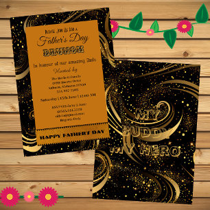 Father's Day Brunch Gold Curls Leafy Swirls Party Invitation