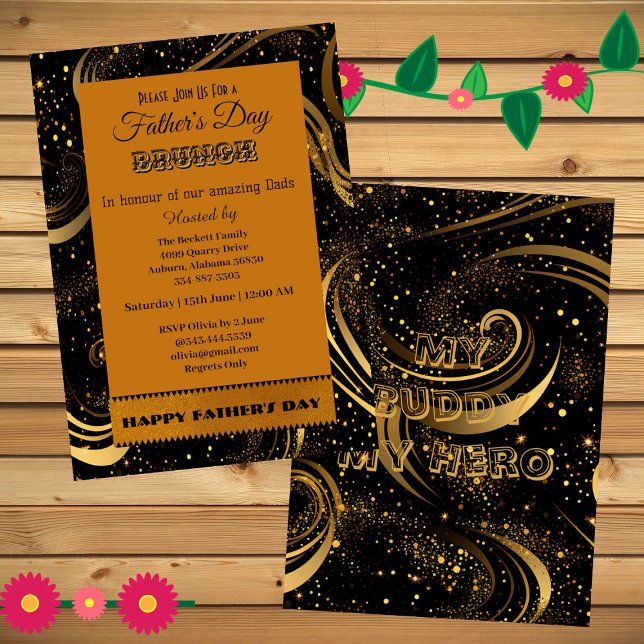 Father&#x27;s Day Brunch Gold Curls Leafy Swirls Party Invitation (Father&#x27;s Day Brunch Gold Curls Leafy Swirls Party Invitation)