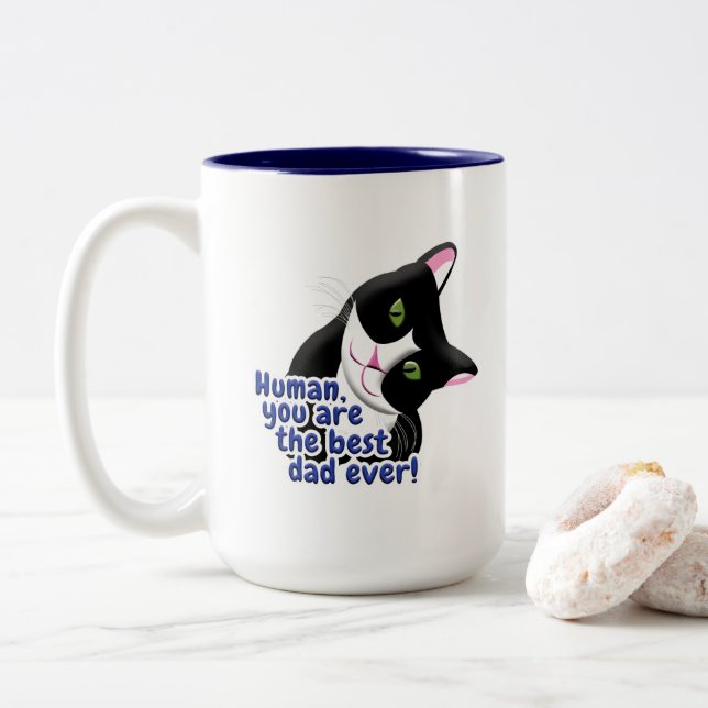 Father's Day Cat Two-Tone Coffee Mug (With Donut)