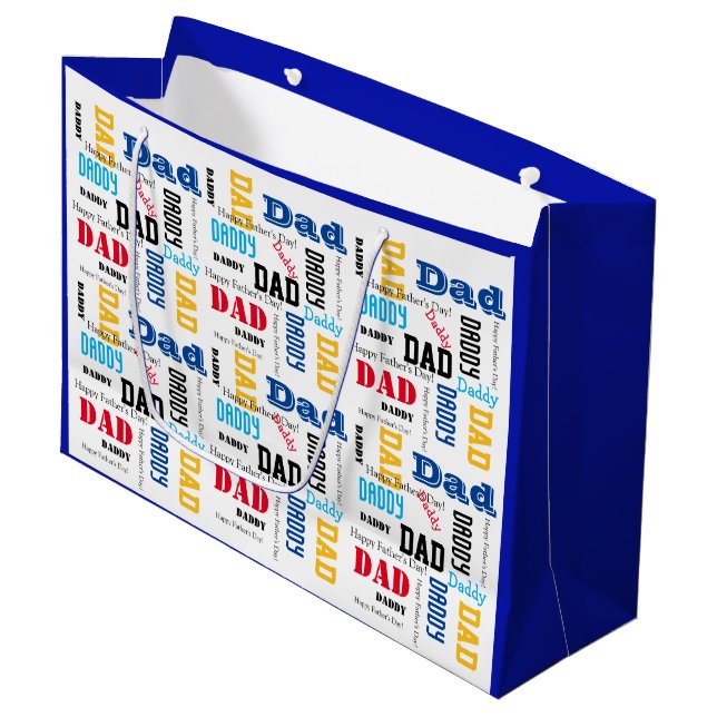 Father's Day Colourful Text Blue For Dad Large Gift Bag (Front Angled)