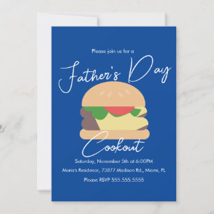 Father's Day Cookout Burger Blue  Invitation