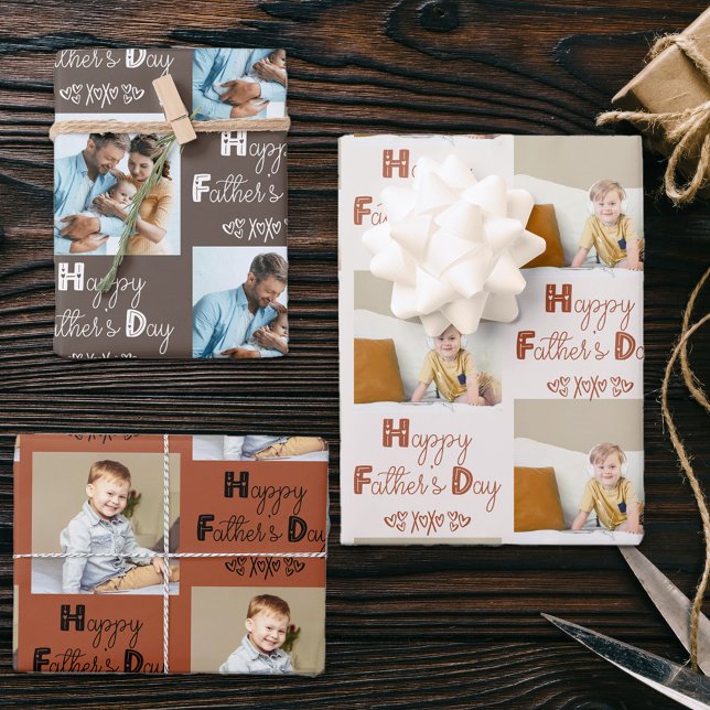 Fathers Day Custom Photo Brown Terracotta Set of 3 Wrapping Paper Sheet (Creator Uploaded)