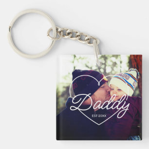 Father's Day Custom Photo Heart Daddy Script Font Key Ring