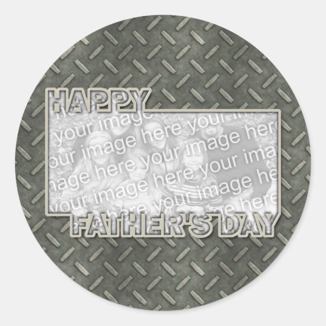 Fathers Day Cut Out ADD YOUR PHOTO Metal Grid Classic Round Sticker (Front)