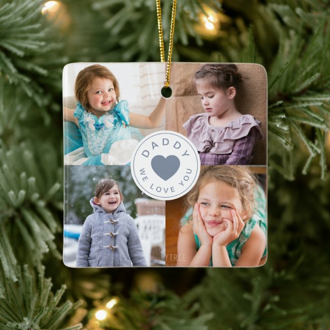 Father's Day Cute Daddy We Love You Photo  Ceramic Ornament (Tree)