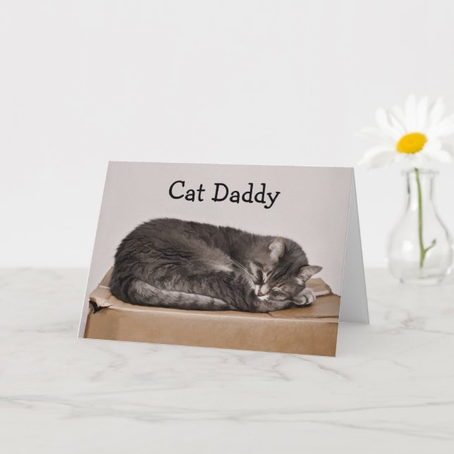 Father's Day Cute Tabby Cat Daddy Card (Small Plant)