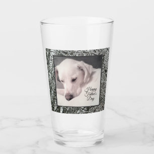 Father's Day Cute White Puppy Dog Snowy Winter Glass