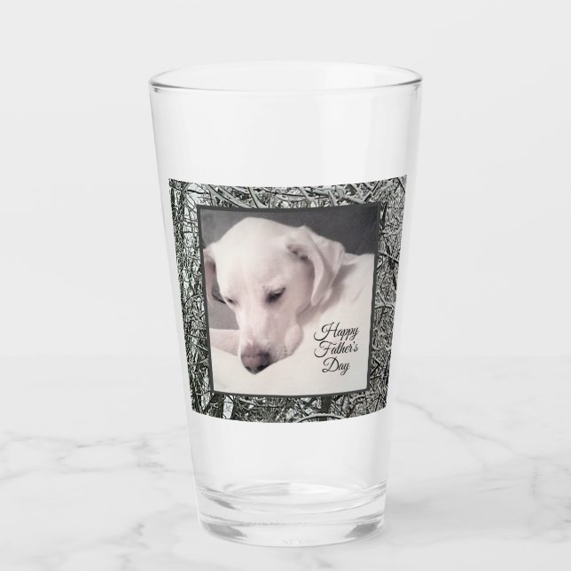 Father's Day Cute White Puppy Dog Snowy Winter Glass (Front)