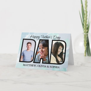 Fathers Day DAD 3 Photos Personalise Names Card