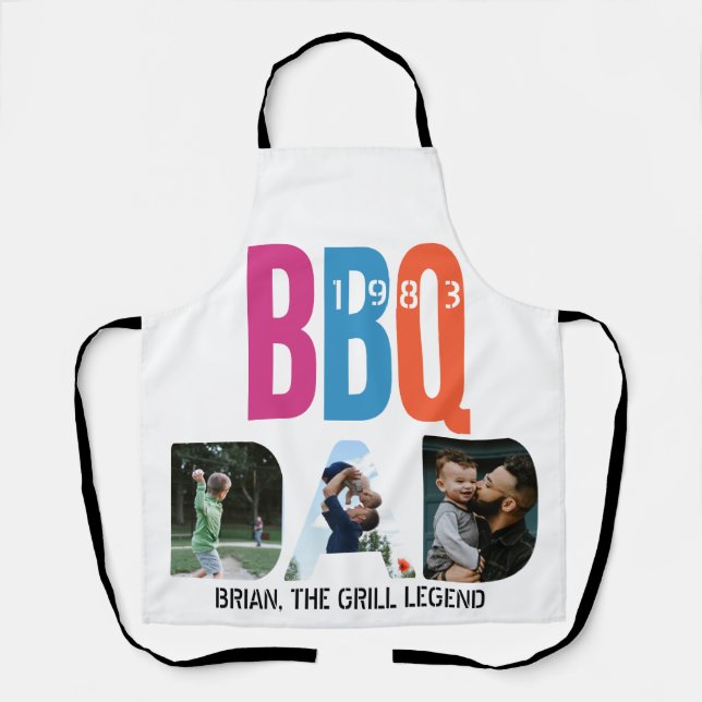 Father's Day Dad BBQ Barbeque Master Photo Collage Apron (Front)
