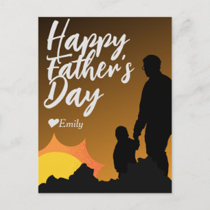 fathers day dad & daughter cute silhouette sunset holiday postcard