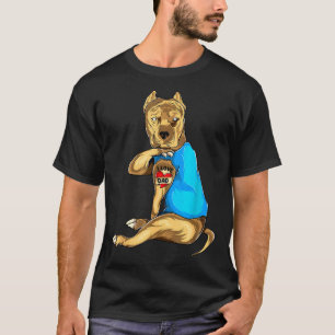 Fathers Day Dad Funny Dog Pitbull I Love Dad Tatto T-Shirt