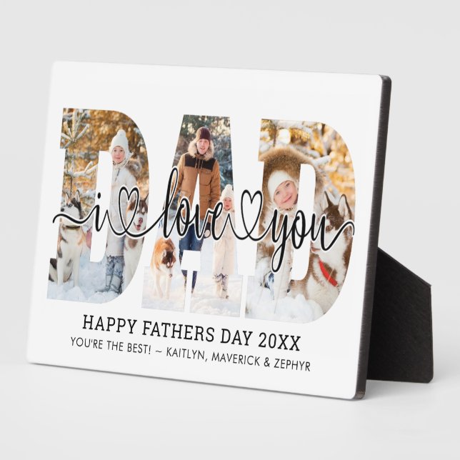 Fathers Day DAD I LOVE YOU 3 Photo Personalised Plaque (Side)