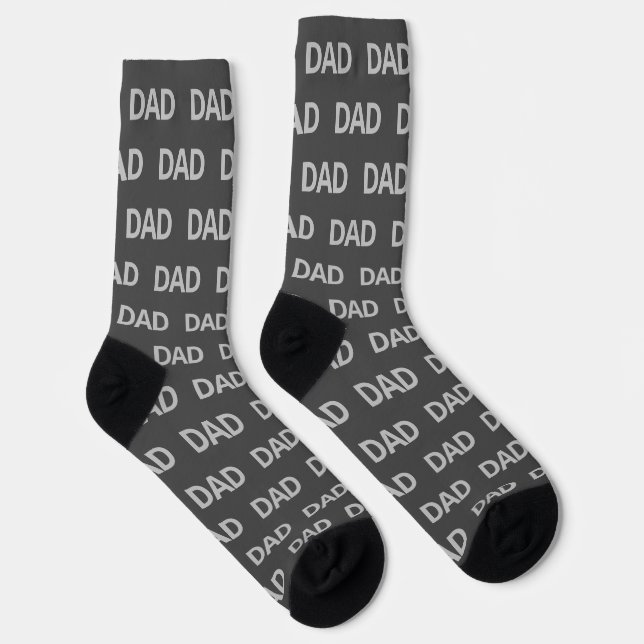 Father's Day Dad Pattern Grey Text Fun Custom Socks (Right)