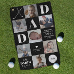 Father's Day Dad Photo Collage Golf Towel<br><div class="desc">Custom fathers day gift golf towel featuring a black background that can be changed to any colour,  7 square photos of the family,  golf clubs,  a golf ball featuring their name and initial,  2 cute dad captions,  and the childrens names.</div>