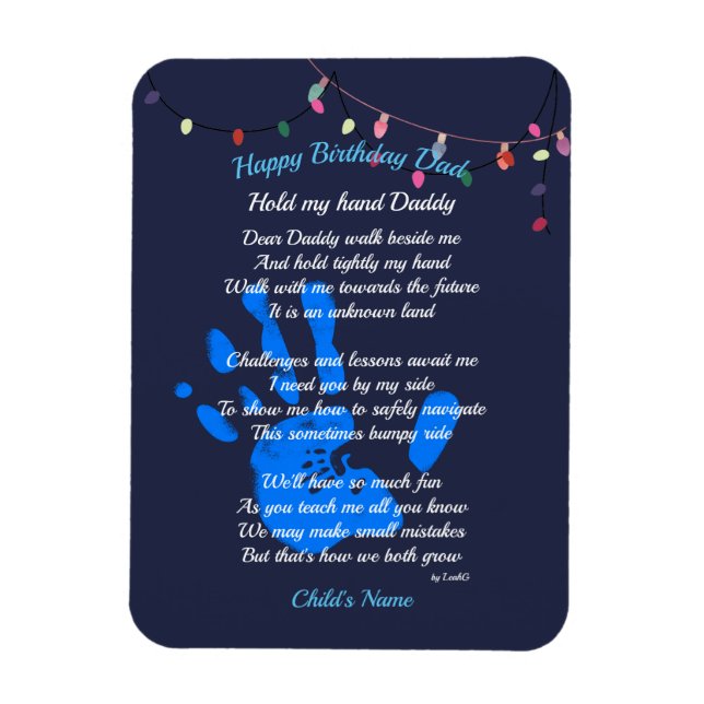 Fathers Day Dad POEM Hold My Hand Daddy PHOTO Gift Magnet (Vertical)