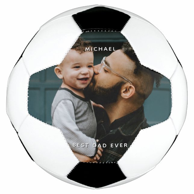 Father's Day Dad With Baby Custom Photo Message Soccer Ball (Front)