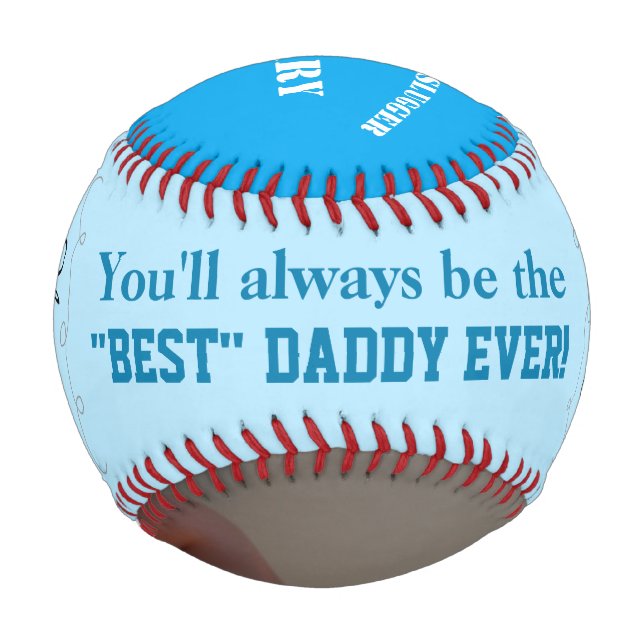 Father's Day Daddy's Little Slugger Blue PHOTO Baseball (Front)