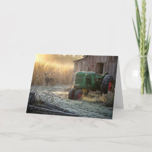 Father's Day Deer with Green Vintage Tractor Card