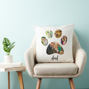 Fathers Day Dog Dad   5 Paw Print Photo Collage Cushion